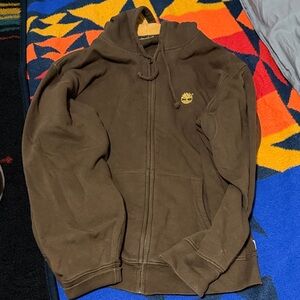 Timberland Brown Full-Zip Hoodie with Yellow Logo